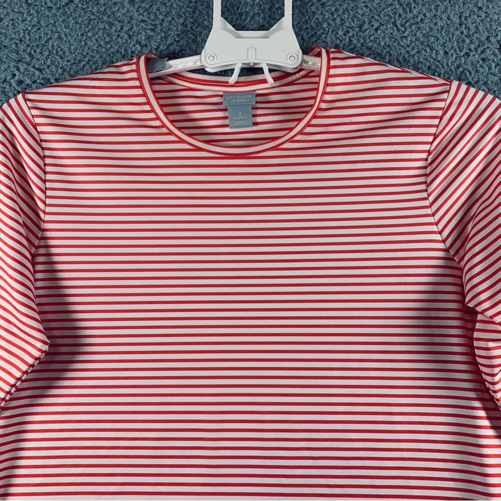 Chico's Zenergy Women's UPF Long Sleeve Top Crew‎ Neck Stripe Orange White 2 - Picture 4 of 10